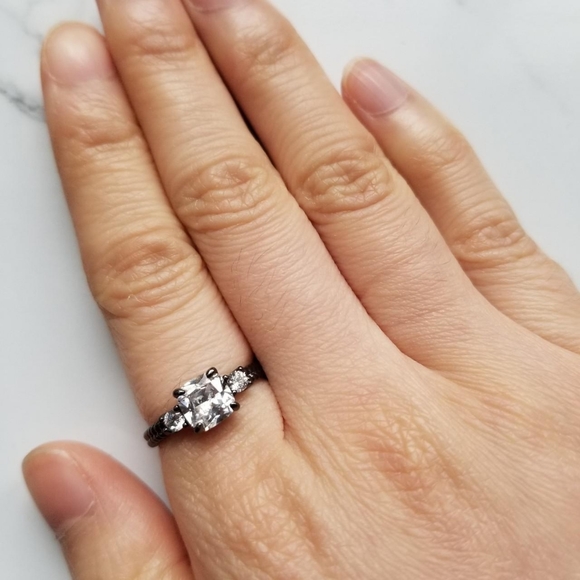 Dark Gothic Metal Ring w/ Clear CZs (5 US) - Picture 2 of 3